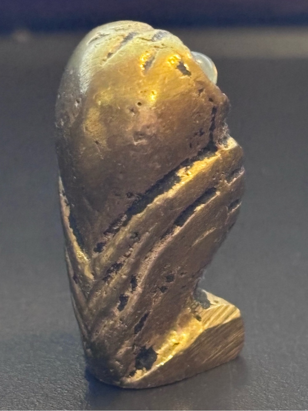 Vintage Mini Bronze Brass Owl Figurine AΘE AOE Mark Blue Glass Eyes Greek Athena - Picture 3 of 11